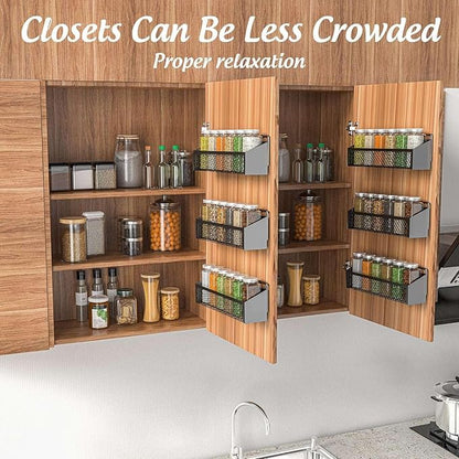 6 Spice Rack Wall Mount Pantry Organizer for Cabinet Over Door, Hanging Black Spice Pantry Organization Storage Shelf, Farmhouse Kitchen Seasoning Organizer