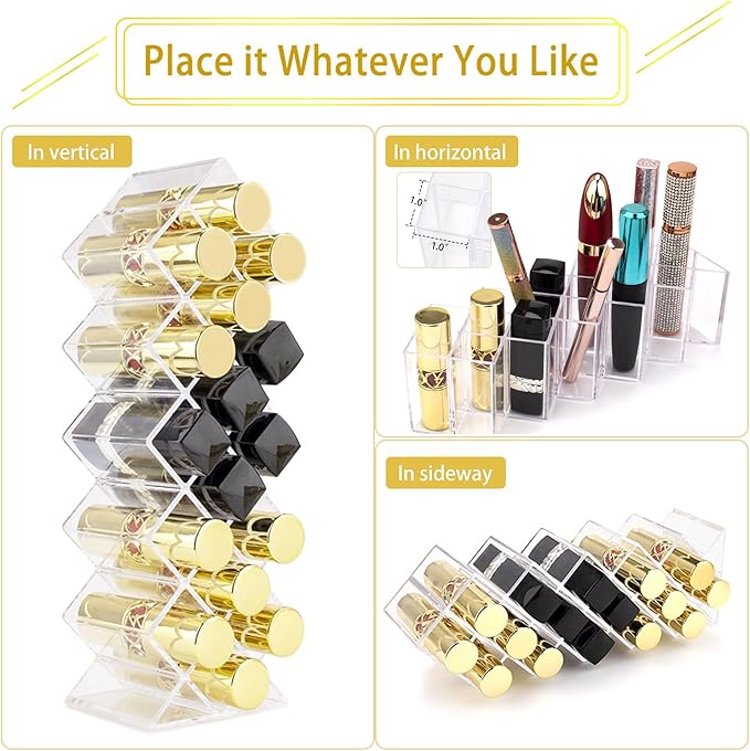 Nimiah Lipstick Holder Organizer for-Vanity - 16 Slots Lip Gloss Holder Clear Cosmetics Display Stand for Lip Stick Storage