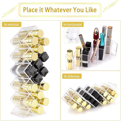 Nimiah Lipstick Holder Organizer for-Vanity - 16 Slots Lip Gloss Holder Clear Cosmetics Display Stand for Lip Stick Storage