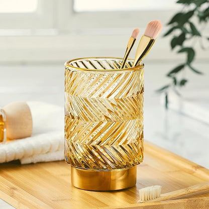 Makeup Brush Holder Organizer,Toothbrush Holders,Desk Pen Pencil Holder,Multifunctional Vintage Glass Brush Cup（A40-2-US）