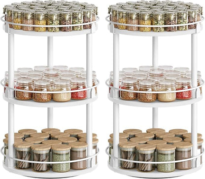YATINEY Spice Rack, Set of 2 Lazy Susan Organizer, 3-Tier Turntable Organizer For Cabinet, Compact and Versatile, for Kitchen Countertop, White SR23L2WW