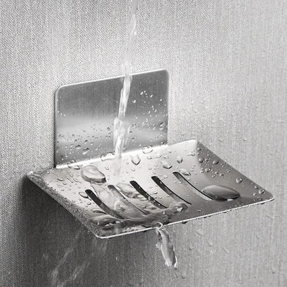 2 Pack Soap Dish for Shower Wall, Stainless Steel Adhesive Soap Holder for Bathroom, 5 Slot Sponge Holder for Kitchen Sink, Bar Soap Tray with Drain Silver
