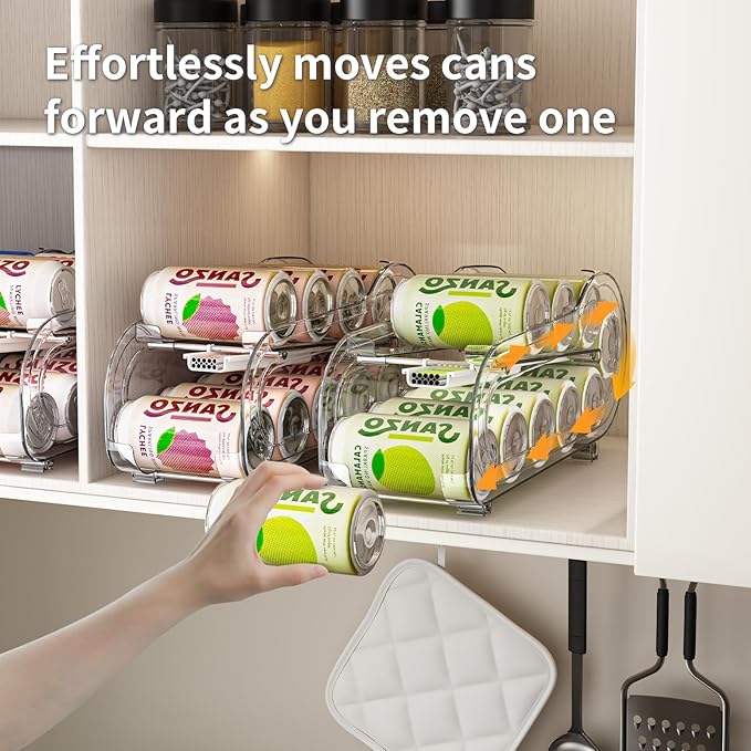 Drink Organizer for Fridge, Soda Can Organizer Dispenser for Refrigerator with Automatic Rolling,Organize Standard Size 11.15oz or 12oz Cans Drink,Save Space for Fridge、Kitchen、countertop