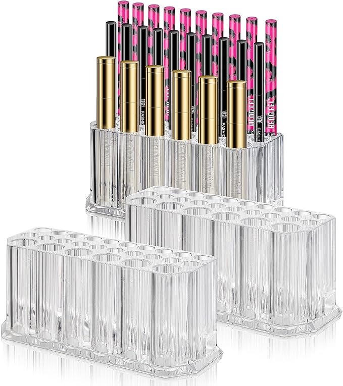 Foraineam 3 Pack Acrylic Eyeliner Lip Liner Holder Organizer, 26 Slots Makeup Brush Pencil Organization Container, Clear Cosmetic Storage Display Holder