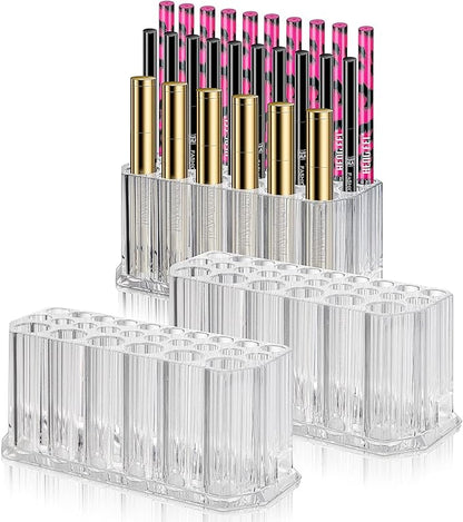 Foraineam 3 Pack Acrylic Eyeliner Lip Liner Holder Organizer, 26 Slots Makeup Brush Pencil Organization Container, Clear Cosmetic Storage Display Holder