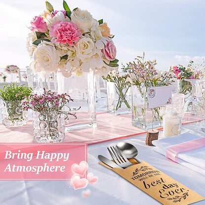 Gueevin 100 Pcs Tomorrow Will Be The Best Day Ever Wedding Paper Silverware Bags Cutlery Sleeves Kraft Utensils Bag Silverware Holder Pockets for Wedding Rehearsal Dinner Engagement Bride Shower Party
