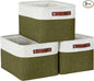 DECOMOMO Storage Bins, Large Fabric Storage Baskets for Shelves, Decorative Linen Closet Organizer, 15 x 11 x 9.5 inches (Olive Green & White, 3 Pack)