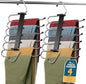 Black Space Saving Pants Hangers 4 Pack, 6 Layer Jeans Hangers & Closet Organizer for Jeans, Scarves, Skirts, Multi-Layer Hanger with Anti-Slip Coating & Stopper, Heavy-Duty S-Type Stainless Steel