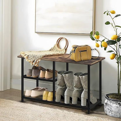 Shoe Rack Bench for Entryway 3-Tier, Free Standing Shoe Racks, Narrow Shoe Rack Shoe Storage Shelf with Boot Organizer, Rustic Shoe Rack for Small Spacesh with Wood Bench