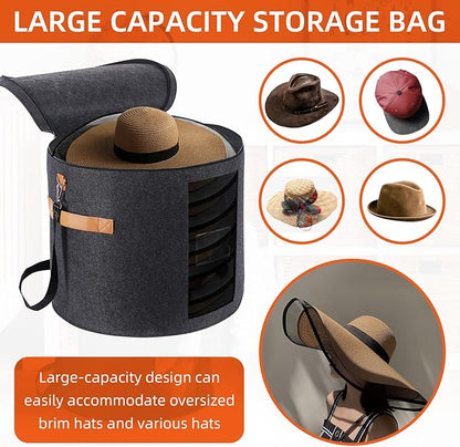 Large Hat Storage Box 19'' Hat Box for Large Hats, Hat Boxes for Women Storage Round Hat Boxes for Men Foldable Storage Box with Lid Felt Stuffed Animal Toy Storage Bin with Lid, Dark Gray