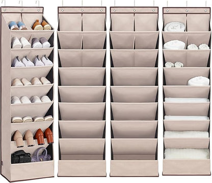 Door Shoe Organizer with 10 Extra Large Pockets, 23 Pairs Shoes Large Capacity Hanging Storage Organizer for Shoes, Diapers, Beige, 8 Layers, 4-Pack