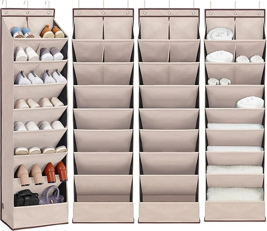 Door Shoe Organizer with 10 Extra Large Pockets, 23 Pairs Shoes Large Capacity Hanging Storage Organizer for Shoes, Diapers, Beige, 8 Layers, 4-Pack