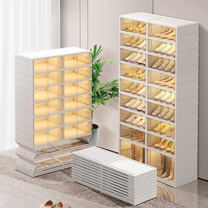 CIMLORD 9-Tier Foldable Shoe Rack Organizer for Closet,36Pairs Collapsible Plastic Shoe Shelf,Large Shoes Cabinet with Door,Clear Stackable Storage Box Easy Assembly