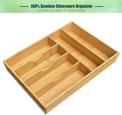 guiogc Bamboo Kitchen Drawer Organizer, 11.6" W x 17" H Silverware Utensil Tray Holder, Wood Cutlery Tray for Silverware, Flatware, Bedroom, Organization of office supplies