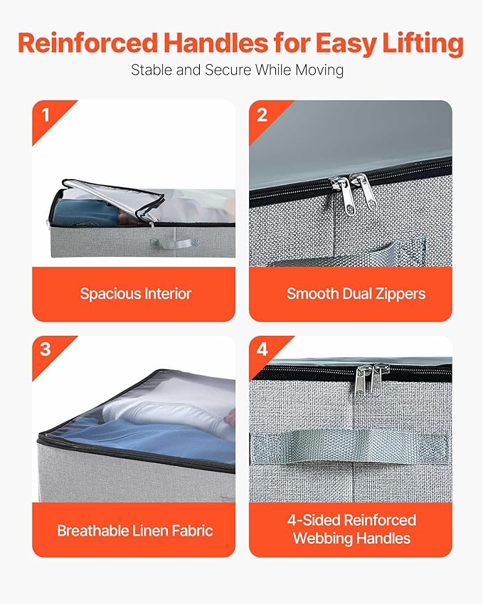 VEVOR Under Bed Storage with Clear Lids, 33.5 x 16.9 x 4.7 Inch, 45L Large Underbed Clothes Storage Containers, Low Profile Under Bed Drawer Shoe Organizer Bins Box for Blanket Shoe Bedroom, 2 Pack