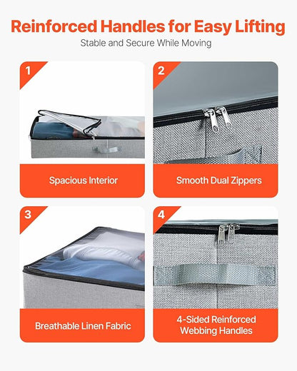VEVOR Under Bed Storage with Clear Lids, 33.5 x 16.9 x 4.7 Inch, 45L Large Underbed Clothes Storage Containers, Low Profile Under Bed Drawer Shoe Organizer Bins Box for Blanket Shoe Bedroom, 2 Pack