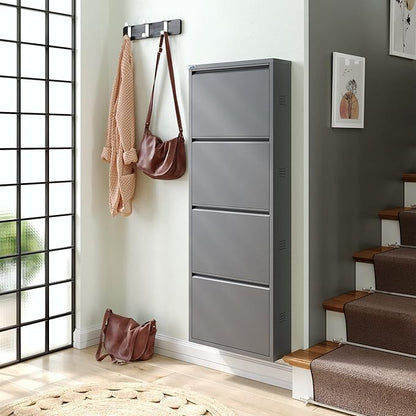 CEHA 4 Tier Metal Shoe Cabinet with Cover, Durable Shoe Storage Organizer for Entryway, Space Saving Shoe Shelf Closet with Side Ventilation Holes, 5.91" x 53.5" x 19.68", Anthracite