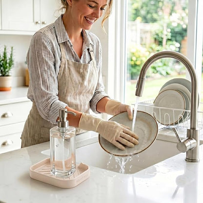 MicoYang Silicone Bathroom Soap Dishes with Drain Spout-Bathroom and Kitchen Sink Organizer,Sponge Holder,Dish Soap Tray,Perfect for Dispenser,Scrubber,Bottle,Cup on Sink or Counter-Tapioca 4.9"×3.2"
