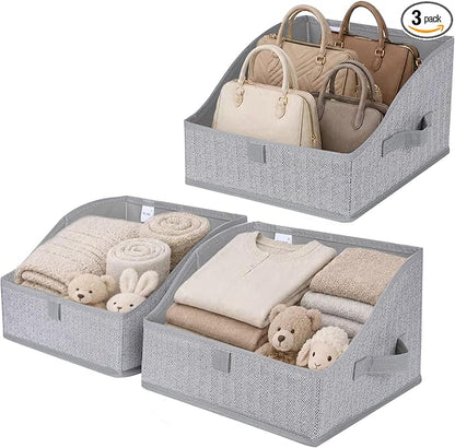 WUIKE 3 Pack Large Closet Storage Bins, Fabric Trapezoid Storage Baskets for Organizing Clothes, Sheets, Blankets, Decorative Storage Bins, Herringbone Gray, Large