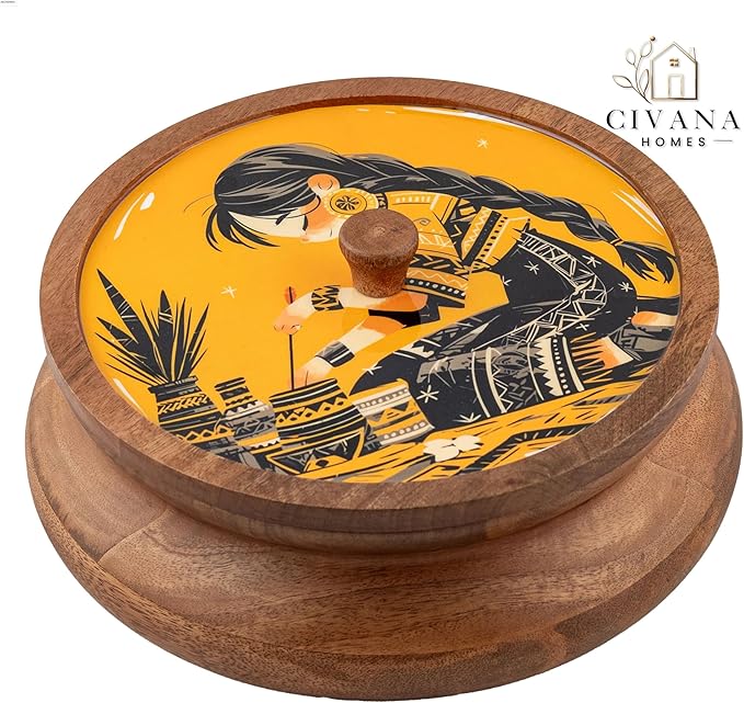 Wooden Spice box for kitchen with spoon, Mango wood box with 7 Steel containers | Masala box for kitchen | Masala Dani | Best Gift (Yellow Masala Box)