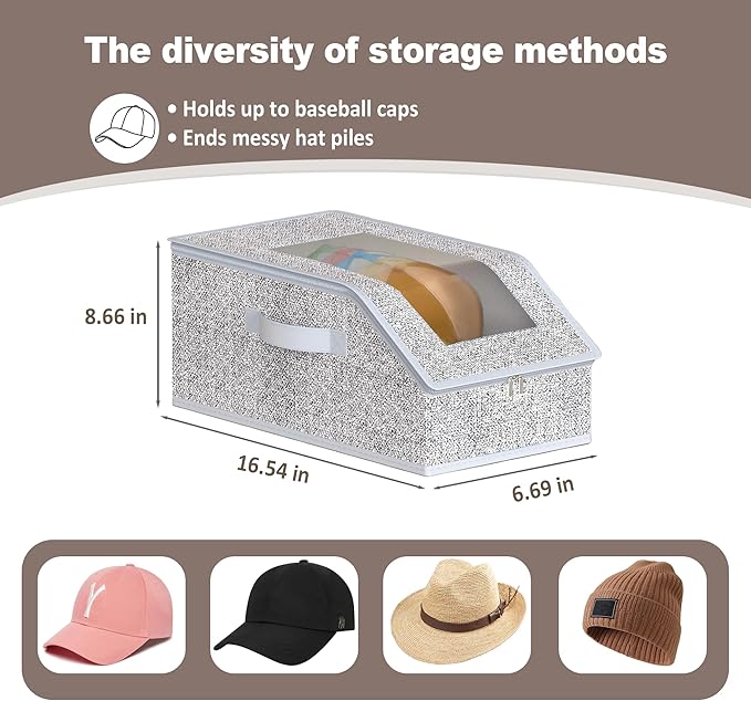 Hat Organizer for Baseball Caps 1 Pack Grey, Holds 15 Caps Hat Storage Hat Box, Closet Organizers and Storage for Closet/Shelf/Bedroom, Baseball Hat Organizer for Men Women