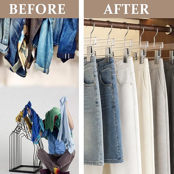 Besser 20Pcs Silver Acrylic Pants Hangers,Clear Hangers with Bright Silver Hooks,Luxurious Skirt Pants Hangers Clips for Clothing Closet Storage