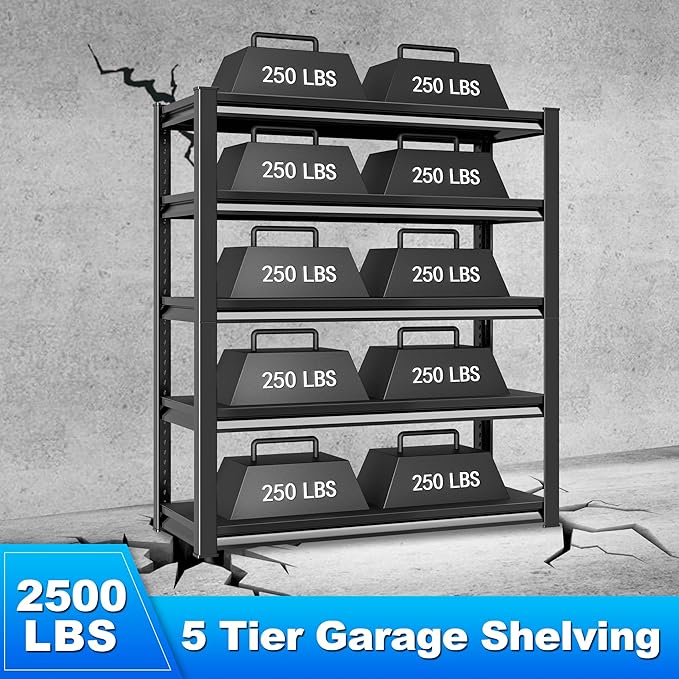 Garage Shelving Heavy Duty，Large Loads Adjustable Garage Storage Shelves, Metal Storage Racks and Shelving Units, Utility Rack Shelves,47.2”W x 18”D x 78”H, Black