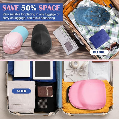 Hat Travel Case for Baseball Caps, Storage with Carrying Handle and Adjustable Shoulder Strap,Hat Organizer Protects up to 6 Hats,Hat Box for Travel and Home Storage(Pink)