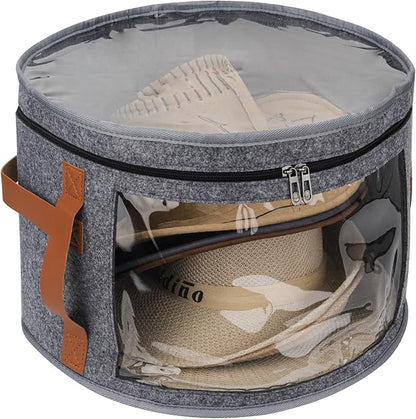 Veki Hat Organizer, Hat Box for Women Storage, Large Clear Felt Hats Box, Wide Brim Cowboy Hats Storage Boxes for Men, Round Brim Cap Boxes With Dustproof Lid for Travel and Wardrobe (Grey)
