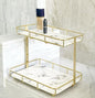 Bathroom Organizer Countertop Perfume Organizer Makeup Organizer Cosmetics Storage Display Rack Vanity Tray Dresser Stainless Steel Gold Shelf White Marble Ceramic Tray