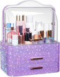 Honeydak Bling Makeup Organizer for Mothers Day Nurses Day Birthday Gifts Rhinestone Cosmetic Display Cases with Transparent Cover, Skincare Perfume Organizer for Countertop, Desk(Purple,Rhinestone)