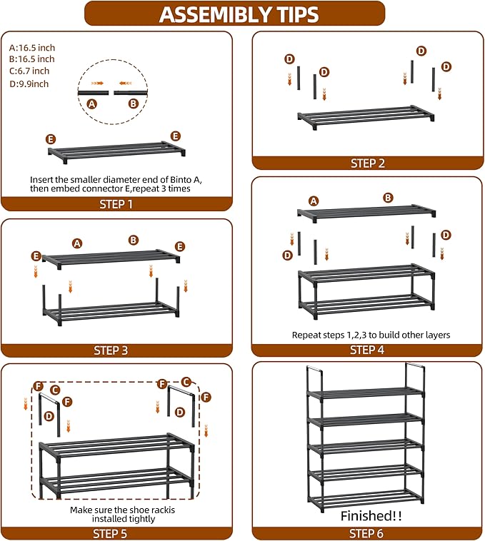 Shoe Rack - 5-Tier Shoe Organizer, Sturdy Shoe Storage Shelf, Perfect for Front Door Entrance, Closet & Entryway, Easy to Assemble, DIY Layering Options (L - 5 Tier)