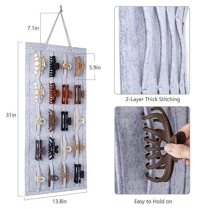SMUK Large Hair Claw Clip Organizer Holder, Hanging Claw Clips Storage for Women Girls, Hair Clip Stand Holder for Wall, Door, Closet, Big Claw Clip Display for Teen Girls