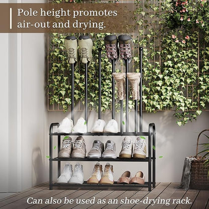 Kitsanery Shoe Rack - 3-Tier Metal Boot Rack Organizer for Entryway, Closet & Garage, Free Standing Shoe Shelf for Storage Tall Boots, Sneakers, Cowboy Boots, Black (Medium - 6 Pairs)