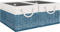 Fab totes Storage Bins 2-Pack, Foldable Storage Baskets for Organizing Toys, Books, Shelves, Closet, Large Storage Box with Rope Handles, Sturdy Organizer Bins, White & Blue