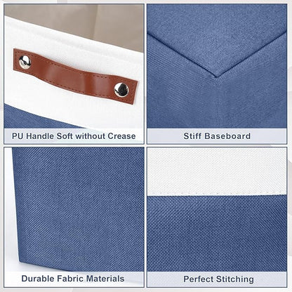 Bagnizer 13x13 Cube Storage Bins, Collapsible Fabric Storage Box, 4 Pack Closet Baskets with Handles for Organizing, Shelf, Toys, Clothes, Home, Office, Nursery (NavyBlue&White)