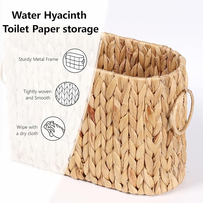 Toilet Paper Storage Bin, Large Storage Basket with Handles, Bathroom Accessories Organizer, Decorative Book Storage