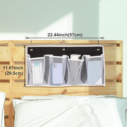 Pndeyo Bed Hanging Shoe Organizers with 3pcs Hooks, 4 Mesh Pocket Bedside Hanging Shoes Holder, Behind Door Storage Pockets for RV Dorm Entryway Bedroom Closet