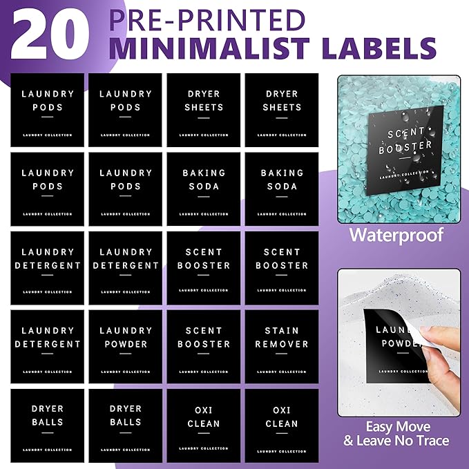4 Pack Laundry Pods Container, Clear Laundry Room Organization Containers Essentials, Large Detergent Powder Storage Containers Black Wooden Lids & Labels Signs, Home Acrylic Laundry Pods Holder