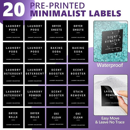 4 Pack Laundry Pods Container, Clear Laundry Room Organization Containers Essentials, Large Detergent Powder Storage Containers Black Wooden Lids & Labels Signs, Home Acrylic Laundry Pods Holder