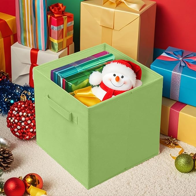 ShellKingdom Storage Bins, Foldable Fabric Storage Cubes And Cloth Storage Organizer Drawer For Closet And Toys Storage, 13 X 13 X 13 INCH, 6 Pack (Green)