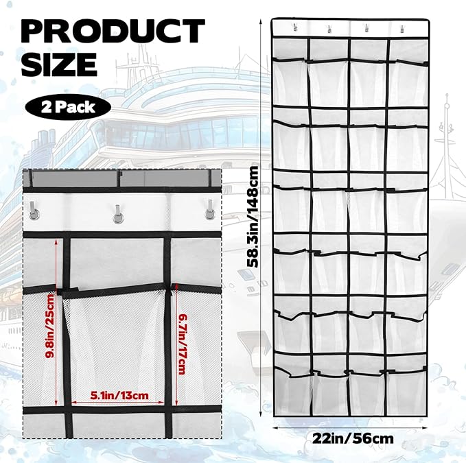 2Pcs Cruise Magnetic Door Organizer with Hooks, Magnetic Door Organizers with 24-Pocket for Cruise Ship, Strong Anti-Scratch Magnets, 2025 Cruise Essential, 8 Hooks, Behind-Door Storage