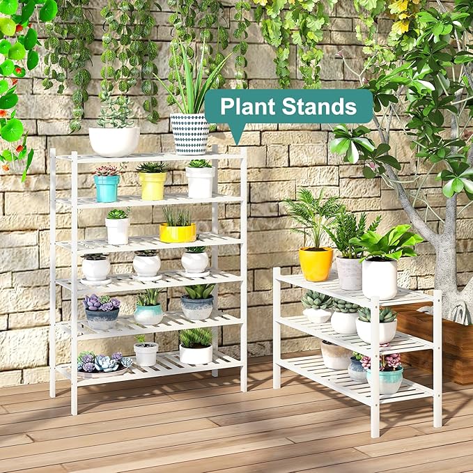 viewcare White Shoe Rack, 3-Tier Bamboo Wood Shoe Rack for Closet, Entryway & Hallway, and Stackable Shoe Shelf Storage Organizer for Indoor and Outdoor