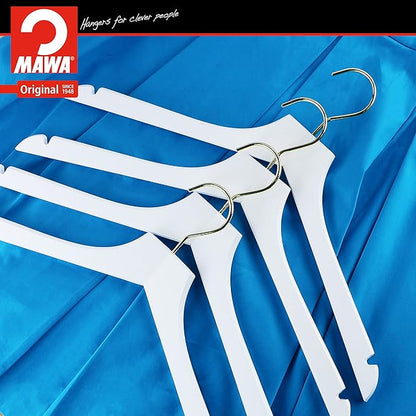 MAWA by Reston Lloyd, European Wooden Hanger, Beech Wood Straight Hanger with Shoulder Notches, Rotating Gold Hook, White Finish, for Shirts, Blazers, Dress Clothes, Set of 5 (27135)