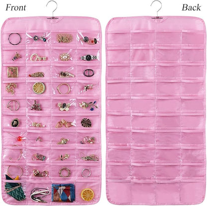Bloss Hanging Jewelry Organizer, Earring Organizer, Valentine's Day Gift, Double Sided 80 Pocket Jewelry Chain Storage Bag, Jewelry Holder for Necklace Bracelet Earring Ring Chain