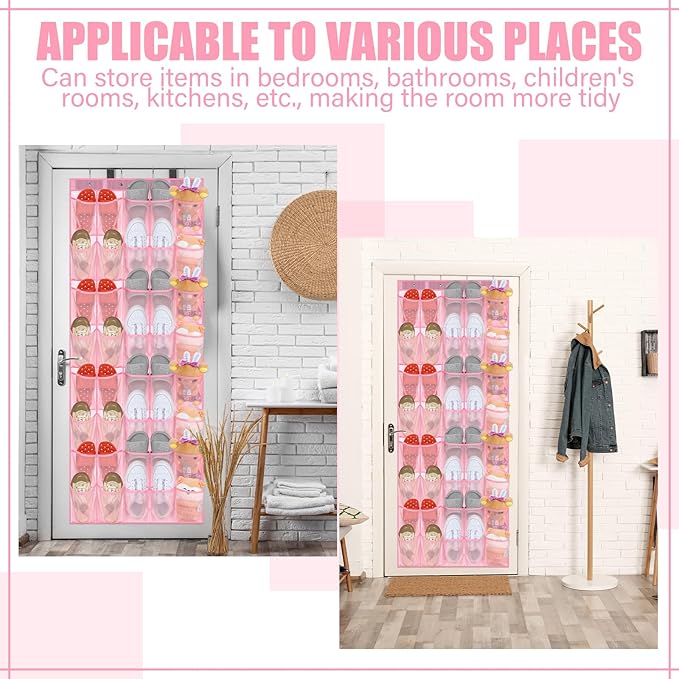Windyun 40 Over the Door Shoe Organizer Large Breathable Mesh Pockets Pink Hanging Shoe Rack for Closet Behind Door Hanger Storage Holder Nonslip Hooks for Women Entryway Bedroom Utility Room