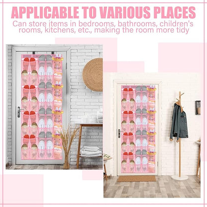 Windyun 40 Over the Door Shoe Organizer Large Breathable Mesh Pockets Pink Hanging Shoe Rack for Closet Behind Door Hanger Storage Holder Nonslip Hooks for Women Entryway Bedroom Utility Room