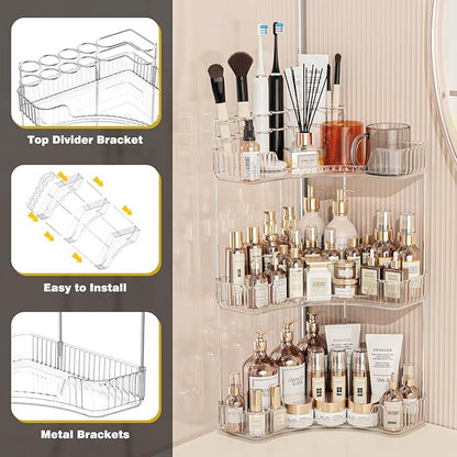 Asayuee 3-Tier Corner Bathroom Counter Organizer with Top Toothbrush Holders,Large Makeup Organizer Countertop with Brush Holder,Skincare Organizers Corner,Exquisite Vanity Organizer (Clear, 3 Tier)
