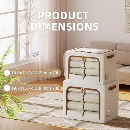 FHSQX 6 Pack Clothes Storage Bins - Foldable Storage Bins for Clothes Fabric Storage Box with Metal Frame (Cream White, 19.7x15.7x13.8 inch)