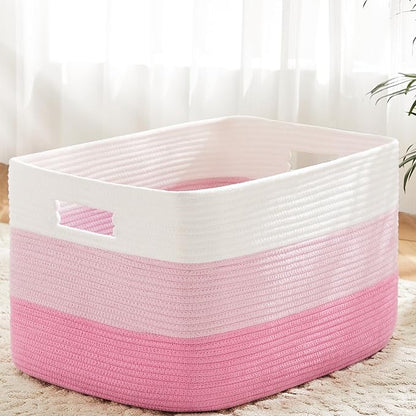 Artfeel Blanket Basket,Rectangle Woven Baskets for Storage,30L Laundry Basket for Decorative Nursery Blanket,Toys,Dirty Clothes and Magazine in Shelves,Baby Room,and Living Room